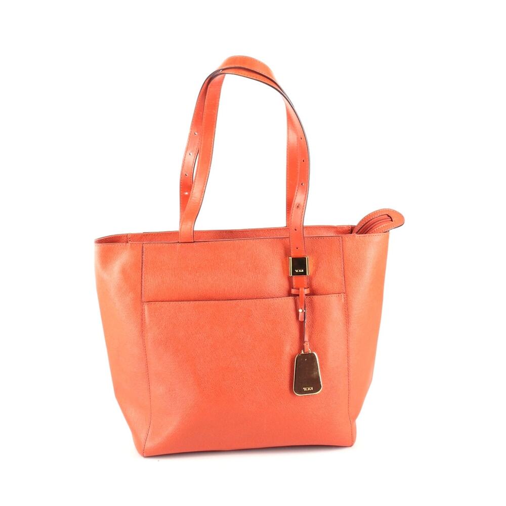 Tumi Orange and Gold Leather Travel Tote Handbag
